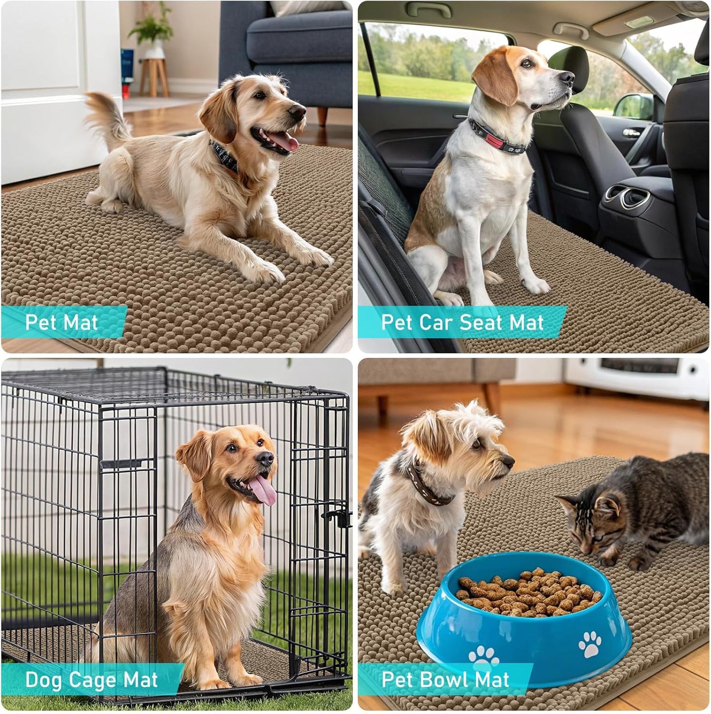 OLANLY Dog Door Mat - Absorbent Non-Slip Chenille Mat for Muddy Paws | 59x24 Inches, Tan