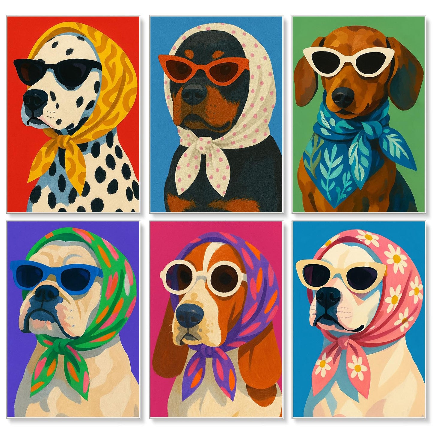 GEEHEIY 6 Pack Paint by Numbers Kit for Adults, Cartoon Dog Adult Paint by Number Kits on Canvas, DIY Animal Acrylic Oil Number Painting for Adults, Perfect for Home Decor 8x12 Inch