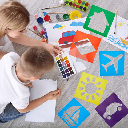 Epakh 24 Pieces Stencils for Kids 8 Inches Drawing Stencils Chalk Template Large Washable Geometric and Garden Themed Primary Shape Template for Kids Toddlers Preschooler(Primary Style)