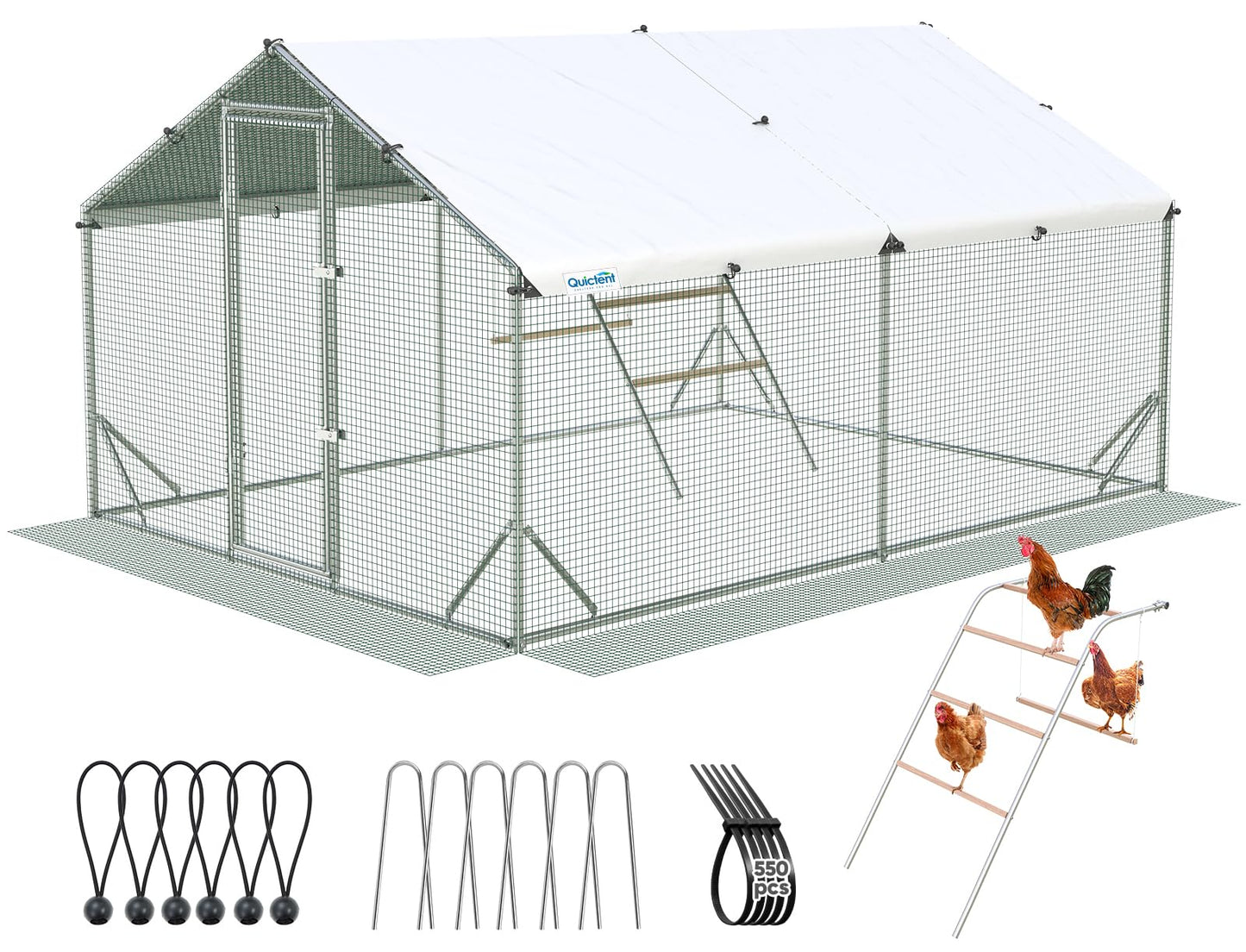 Quictent Advanced Series 12x9 ft Metal Chicken Coop Run with Climbing Ladder, Large Walk-in Outdoor Poultry Cage Heavy Duty Predator Proof Hen Duck Rabbit Farm Pen House, Waterproof Anti-UV Cover