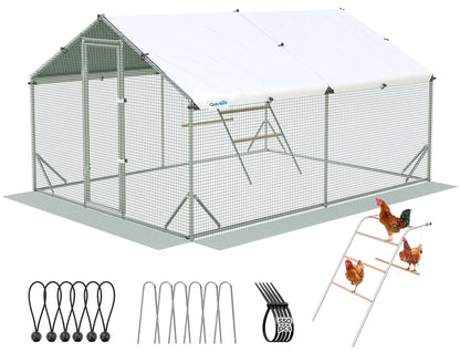 Quictent Advanced Series 12x9 ft Metal Chicken Coop Run with Climbing Ladder, Large Walk-in Outdoor Poultry Cage Heavy Duty Predator Proof Hen Duck Rabbit Farm Pen House, Waterproof Anti-UV Cover