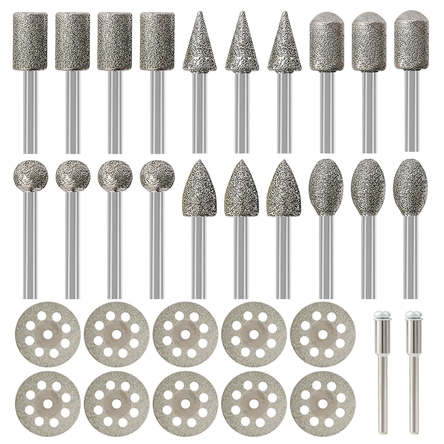 Diamond Burr Set for Dremel, Rotary Tool Diamond Cutting Wheel Stone Glass Tile Jewelry Rock Engraving Bits 1/8" Diamond Grinder Bits Set Carving Cutter Metal Engraver Kit - 32pc Set