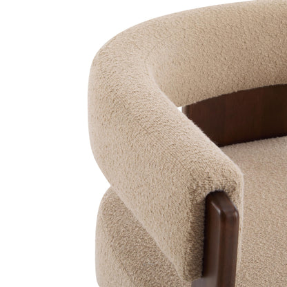 Christopher Knight Home Nettie Set of 2 Modern Accent Chair for Living Room, Boucle Single Lounge Sofa Chair with Wood Frame, Comfy Reading Chair, Lounge Armchair with Cushion, Light Camel + Walnut