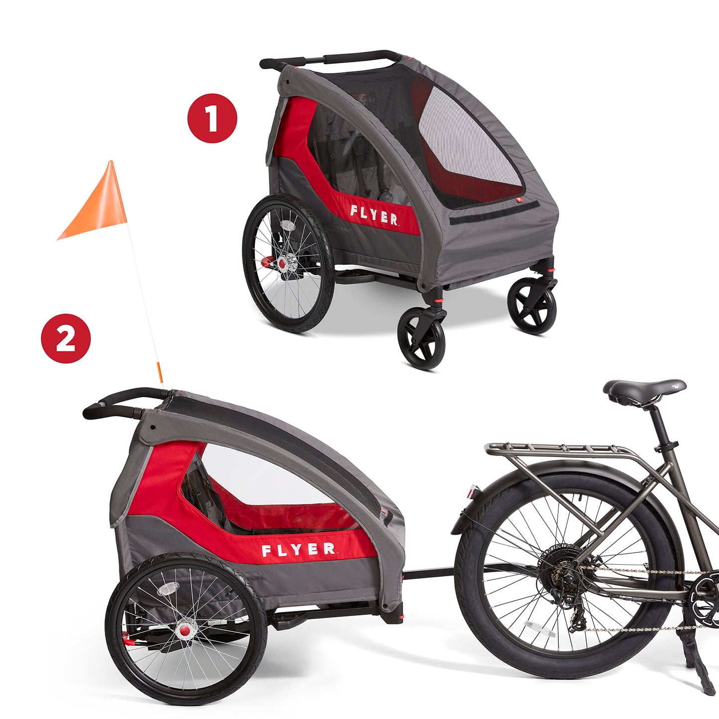 Flyer(TM) Duoflex 2 in 1 Bike Trailer and Double Stroller for Toddlers, 1+ Years