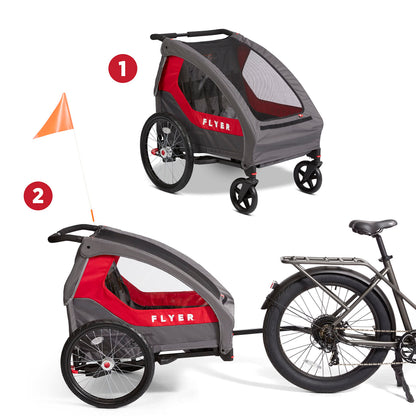 Flyer(TM) Duoflex 2 in 1 Bike Trailer and Double Stroller for Toddlers, 1+ Years
