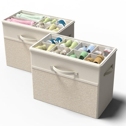 BFLBFL 2 Pack Shoe Organizer for Closet, Clear Foldable Shoe Storage Containers Fits 14 Pairs,Shoe Storage Bins Baskets Boxes with Reinforced Handles Beige Shoes Organize