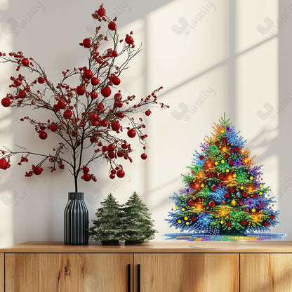 Yunzlly Tabletop Christmas Diamond Art Painting Kit, Desktop Gem Painting Ornament Kit for Adults, Table Top Acrylic Diamond Board Painting with Stand (Christmas Tree)