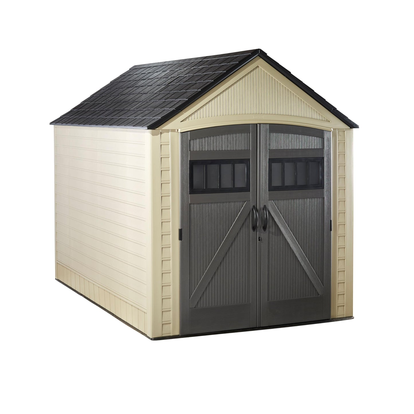 Rubbermaid Resin Outdoor Storage Shed With Floor (7 x 10.5 Ft) Weather Resistant, Brown Gable, Organization for Home/Backyard/Garden Tools/Lawn Mower/Bike Storage/Pool Supplies
