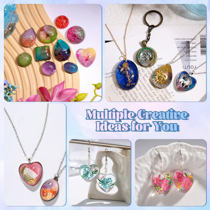 LET'S RESIN Cabochon Gems Resin Molds, 36 Cavities UV Resin Jewelry Making Kit with 16 PCS Metal Pendants Trays,Silicone Molds for Pendants,Earrings,Necklace