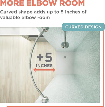 Zenna Home Rustproof Curved Shower Curtain Rod for Small Tubs, Adjustable 32 to 40 Inches, Brushed Nickel