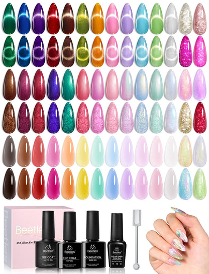 Beetles Fall Gel Nail Kit, Mystic Wonderland Gel Polish Set, 36 Colors Burgundy Brown Orange Red Polish Kit with Base Coat Glossy Matte & Glitter Top Coat Soak Off UV Led Nails Gifts for Women
