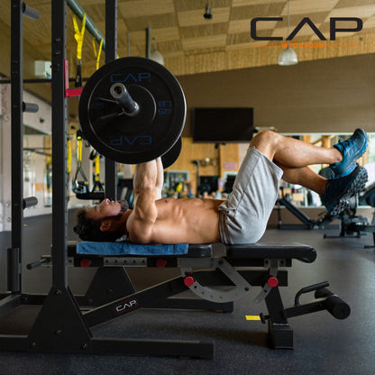 Cap Power Rack with Pull Up Bar & Attachments - Squat Rack & Strength Training Power Cage for Home Gym - White