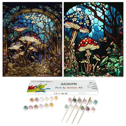 JULOUYN 2 Pack Paint by Numbers Kit for Adults Beginner, Forest Mushroom DIY Canvas Art Kit with Brushes & Acrylic Paints for Home Decor 16x20 in