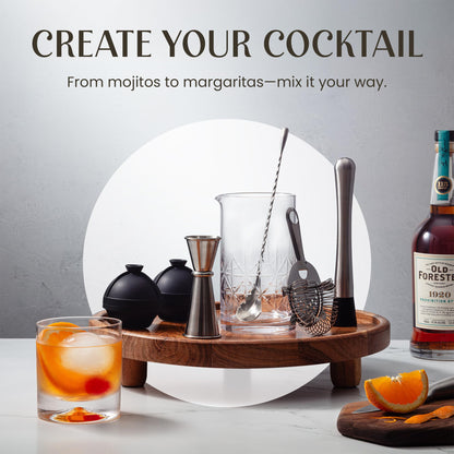 Mixology & Craft Commercial Grade Bar Mixing Glass – Includes 24oz Crystal Stirring Glass, Japanese Jigger, Bar Spoon, Muddler, and Hawthorne Strainer for Crafting Old Fashioned Cocktails at Home Bars