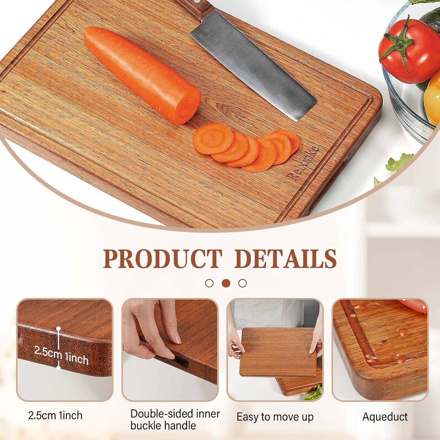 16.9x11.8 Solid Teak Wood Cutting Board One Piece Non Glued Large Thick Crack Resistant Wooden Chopping Board