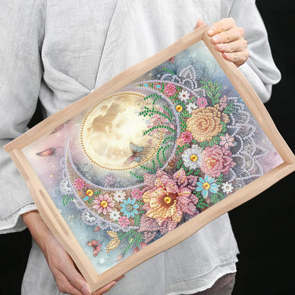 AiYuanzsh Moon Diamond Art Tray with Handle, 5D Diamond Painting Tray DIY Plate Kit for Adults, Decorative Diamond Art Serving Tray for Home Organizer