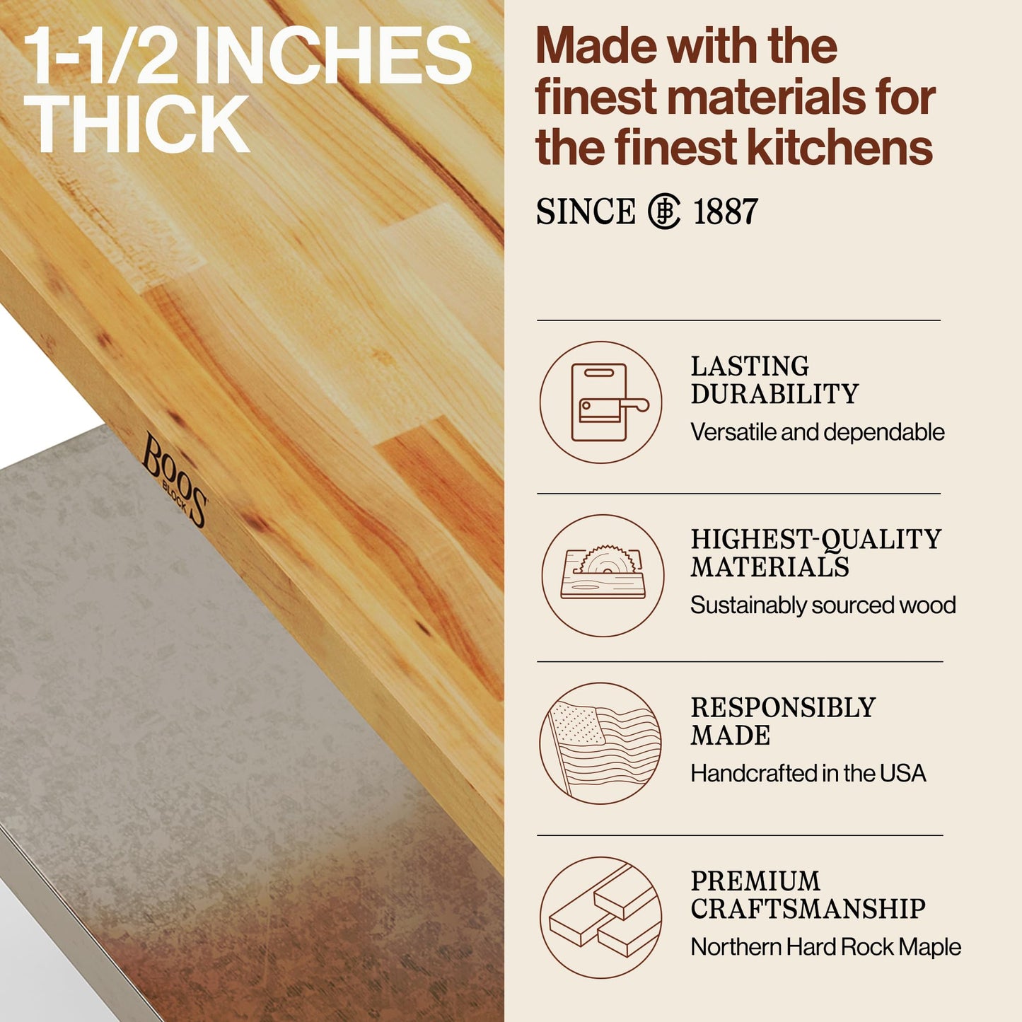 John Boos Maple Wood Top Work Table, 48”x24”x36” – 1.5” Thick Tabletop, 86-lb Kitchen Station with Wooden Edge-Grain Table & Steel Base, & Adjustable Shelf