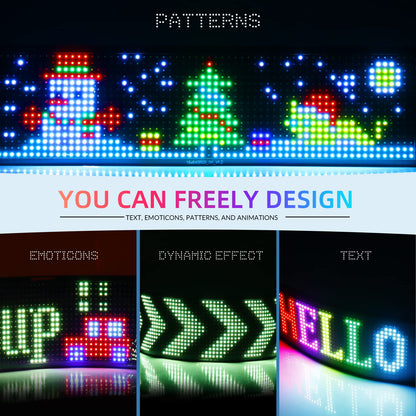 RAYHOME Scrolling Bright Advertising LED Signs, Flexible USB 5V LED Car Sign Bluetooth App Control Custom Text Pattern Animation Programmable Display for Store Car Bar Hotel (15''x4'')