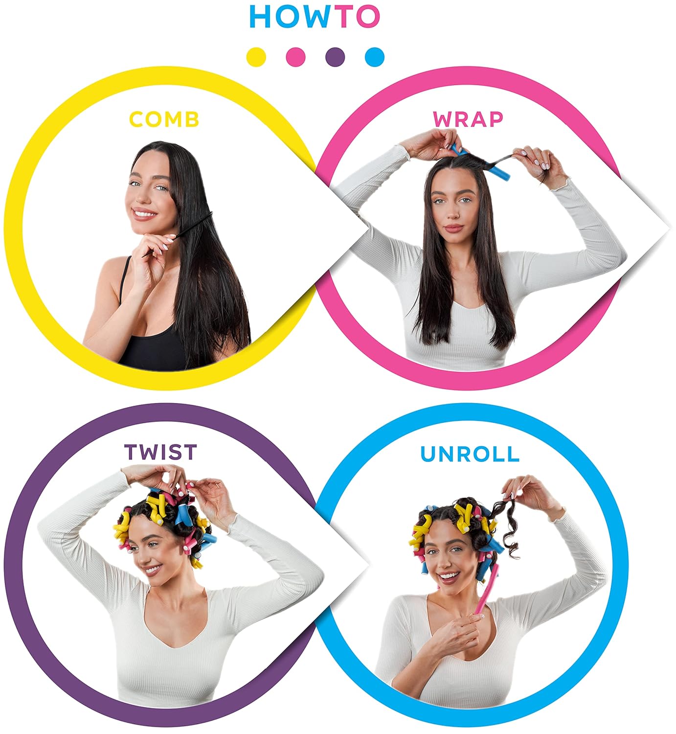 Salon Heatless Flexible Hair Rollers Curlers 42-pack 7" Soft Foam Flexi Twist Curling Rods for Short Long Hair