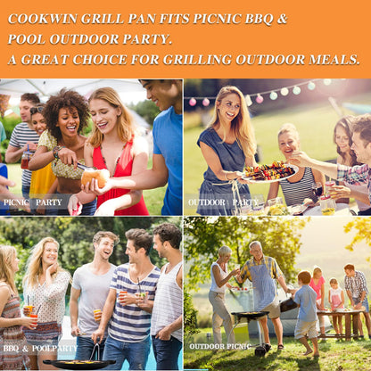 Cast Iron Grill Pan, 12.6 inch Griddle Pan with Dual Handles, Pre-Seasoned Heavy-Duty Cast Iron Skillet for Stovetop, Oven, Indoor & Outdoor BBQ Use