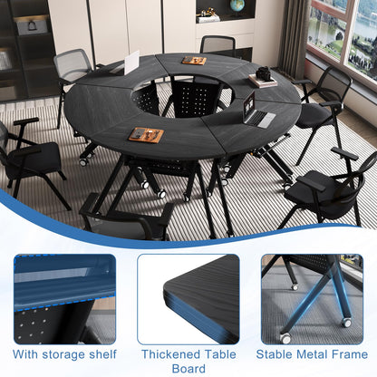 JFazzruit Folding Conference Table,Fan-Shaped Conference Room Tables with Wheels, Mobile Modular Seminar Meeting Desk for Classrooms,Office & Seminar (2, Fan-Black)