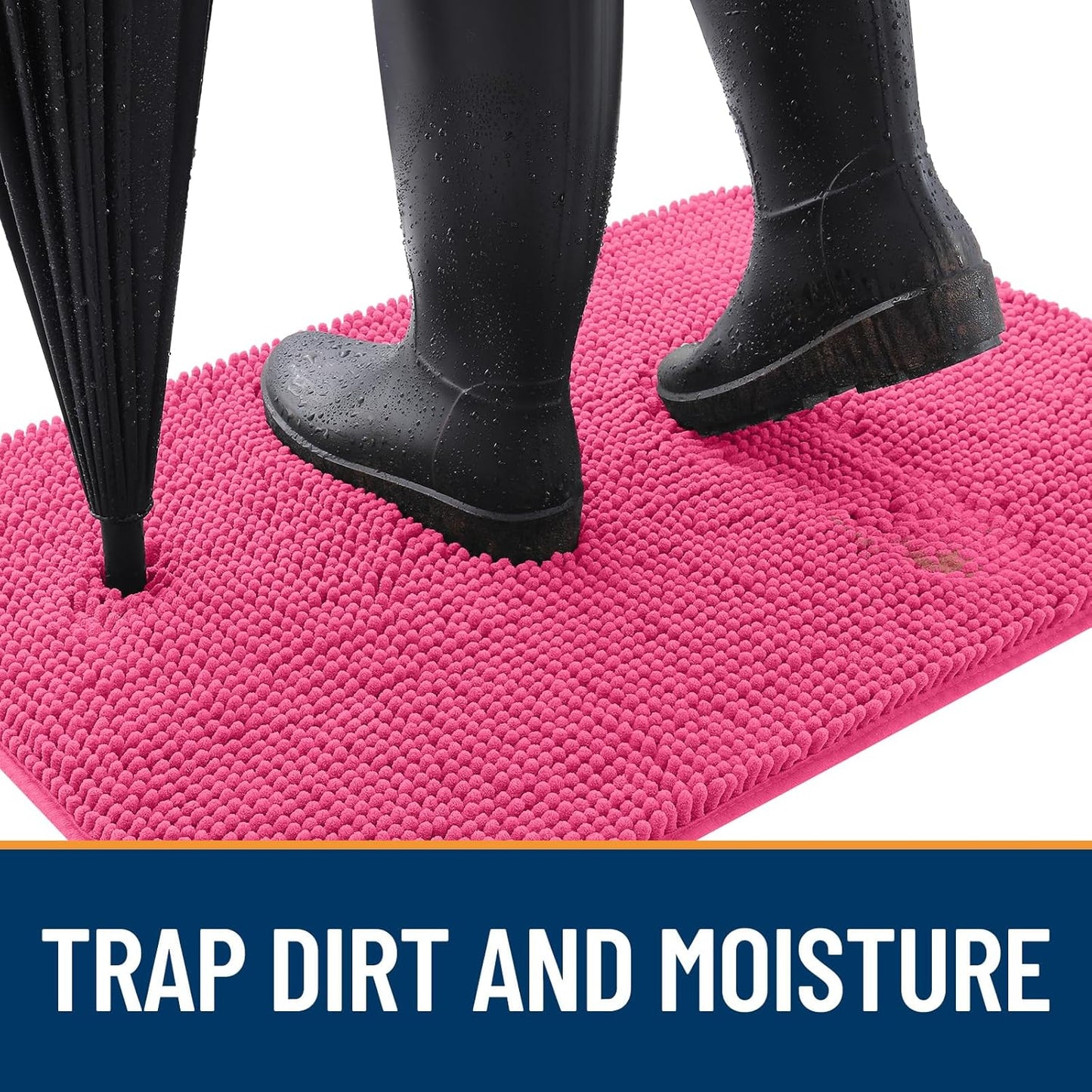 OLANLY Dog Door Mat - Absorbent Non-Slip Washable Chenille Mat for Muddy Paws | 34x21 Hot Pink