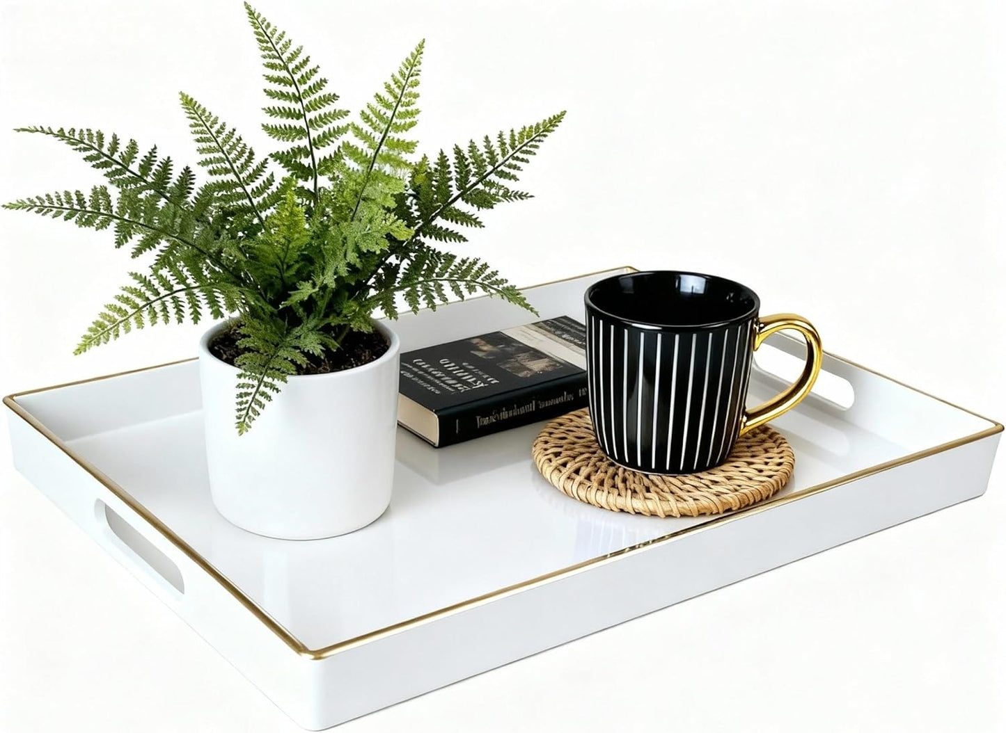 15.6 10.2 Zosenley Decorative Tray, Rectangular Plastic Tray with Handles, Modern Vanity Tray and Serving Tray