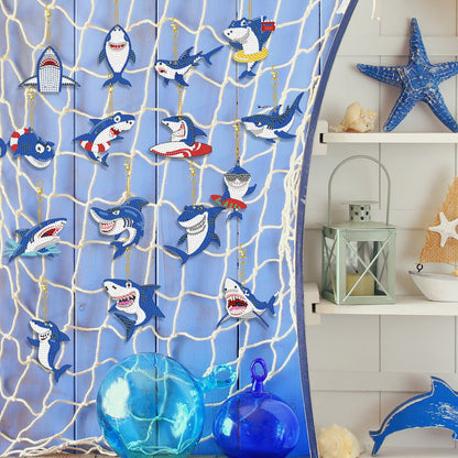 Henoyso 15 Pcs 5D Diamond Painting Keychains DIY Shark Diamond Art Keychain Kit for Kids Boys Girls Adult Mosaic Full Drill Pendant Phone Charm Bag Pendant Accessory Arts Crafts