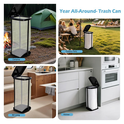 UUFCTY Collapsible Trash Bag Holder Portable Garbage Bin Holder Stand for Kitchen Outside High Capacity Plastic Outdoor