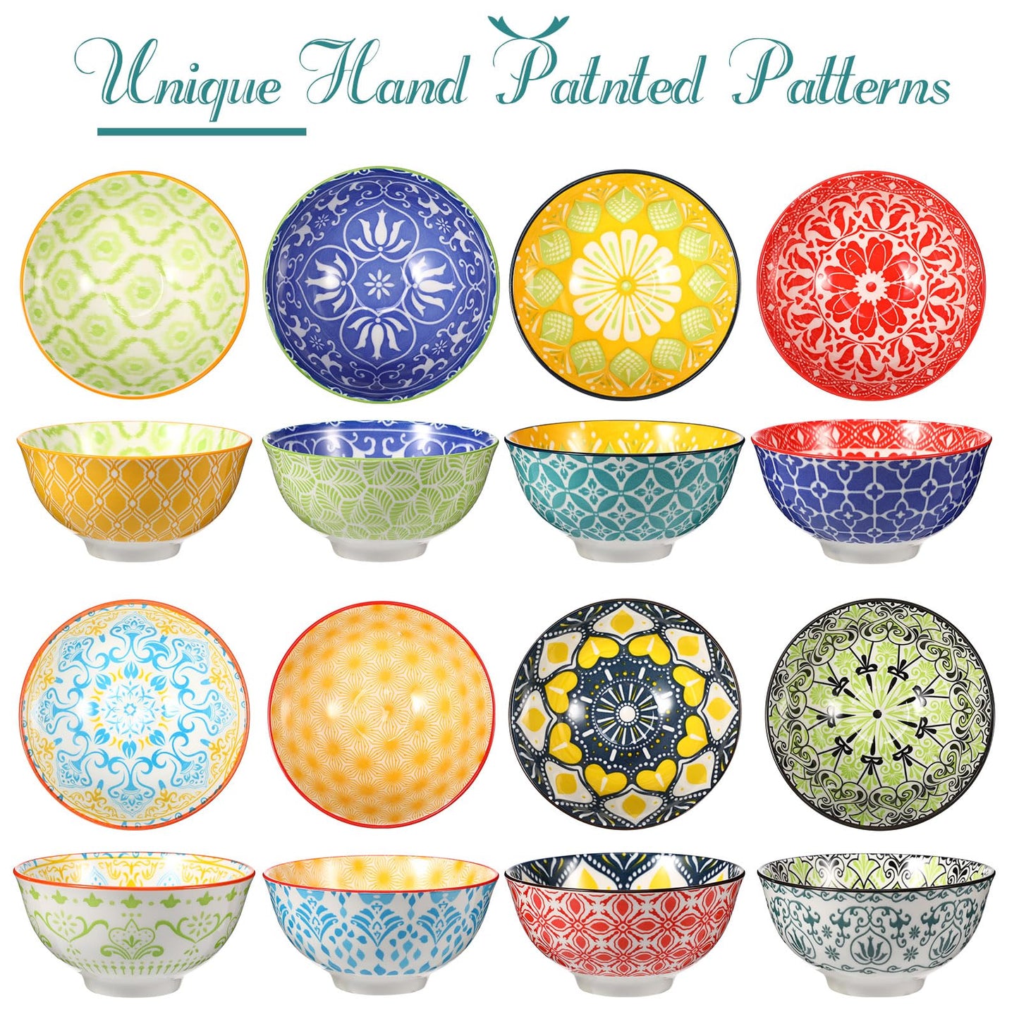 8 Pcs Colorful Ceramic Bowl Set 10 oz 4.75'' Porcelain Kitchen Soup Cereal Serving Bowls for Ramen Rice Dessert Snack Salad Ice Cream Pasta Oatmeal Microwave and Dishwasher Safe(Classic)