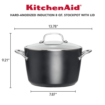 KitchenAid Hard Anodized Induction Nonstick Stock Pot/Stockpot with Lid, 8 Quart, Matte Black