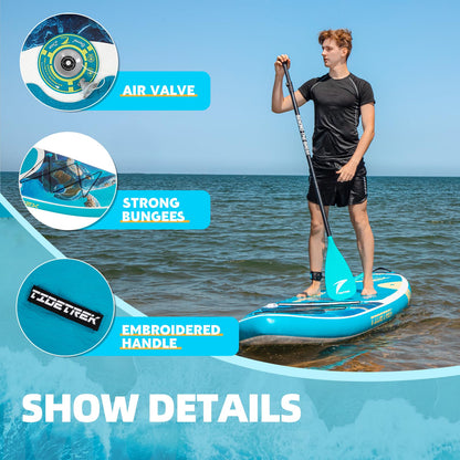TIDETREK 11'/11'6" x 33"/34" x 6" Inflatable SUP Paddle Board – Extra-Wide, Stable Stand Up Paddle Board with Premium Full Accessory Set for Adults & Youth (Blue Turtle, 11'x33 x6)