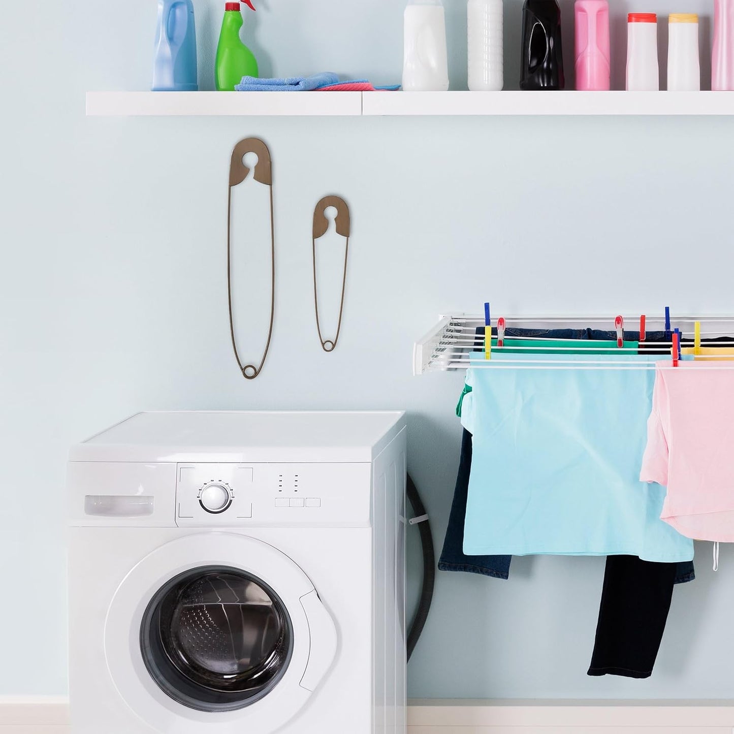 Collections-Etc Large Hanging Metal Safety Pins - Set of 2 for Laundry Room Wall Decoration