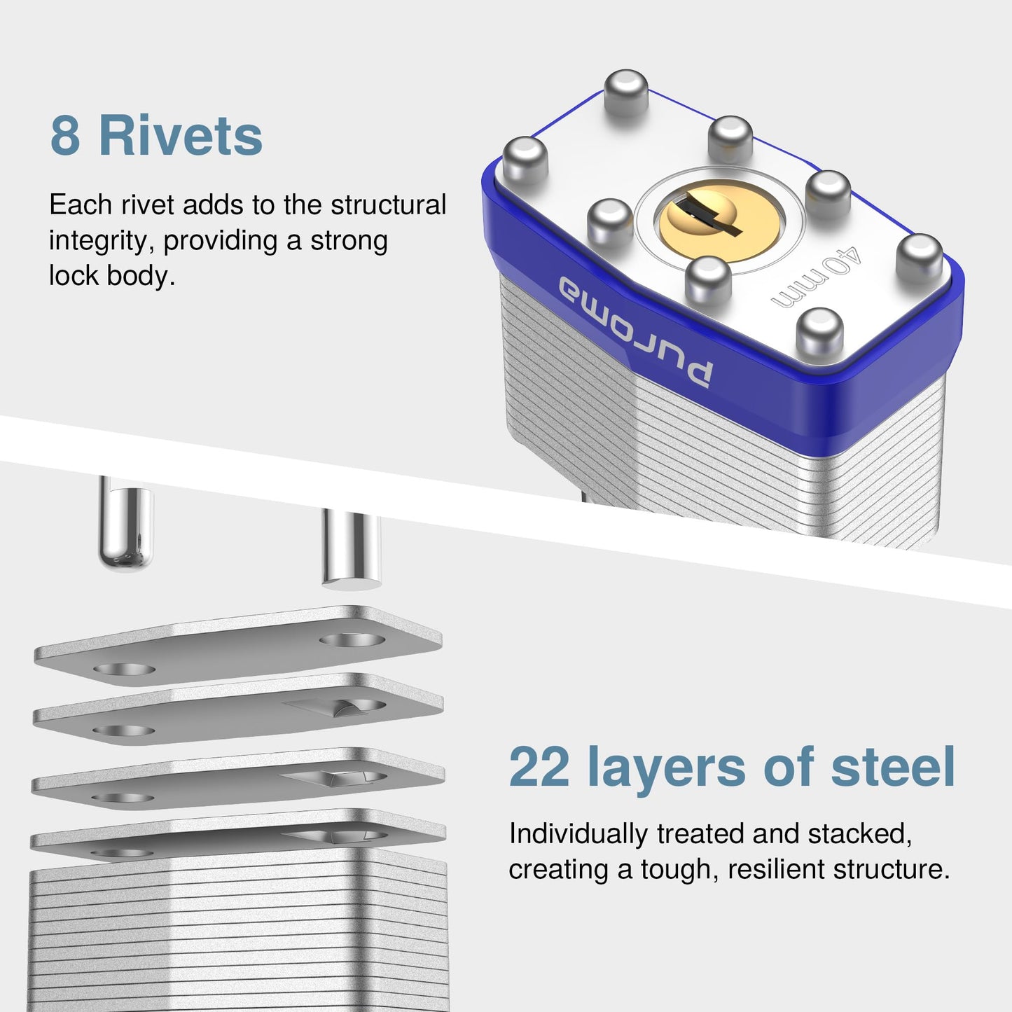 Puroma Lock 3 Pack Padlocks, 1-1/2” Long Shackle Heavy-Duty Locks with 6 Keys, 40mm Hardened Steel Keyed Alike Padlocks for Sheds, Gates, Fences, Toolbox, Outdoor and Indoor Use（Silver