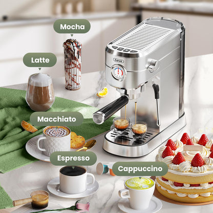 Gevi Commercial Espresso and Coffee Makers, Professional 20 Bar Espresso Maker with Milk Frother, Stainless Steel Expresso Coffee Machines for Home, Compact Cappuccino Machine, Great Gift