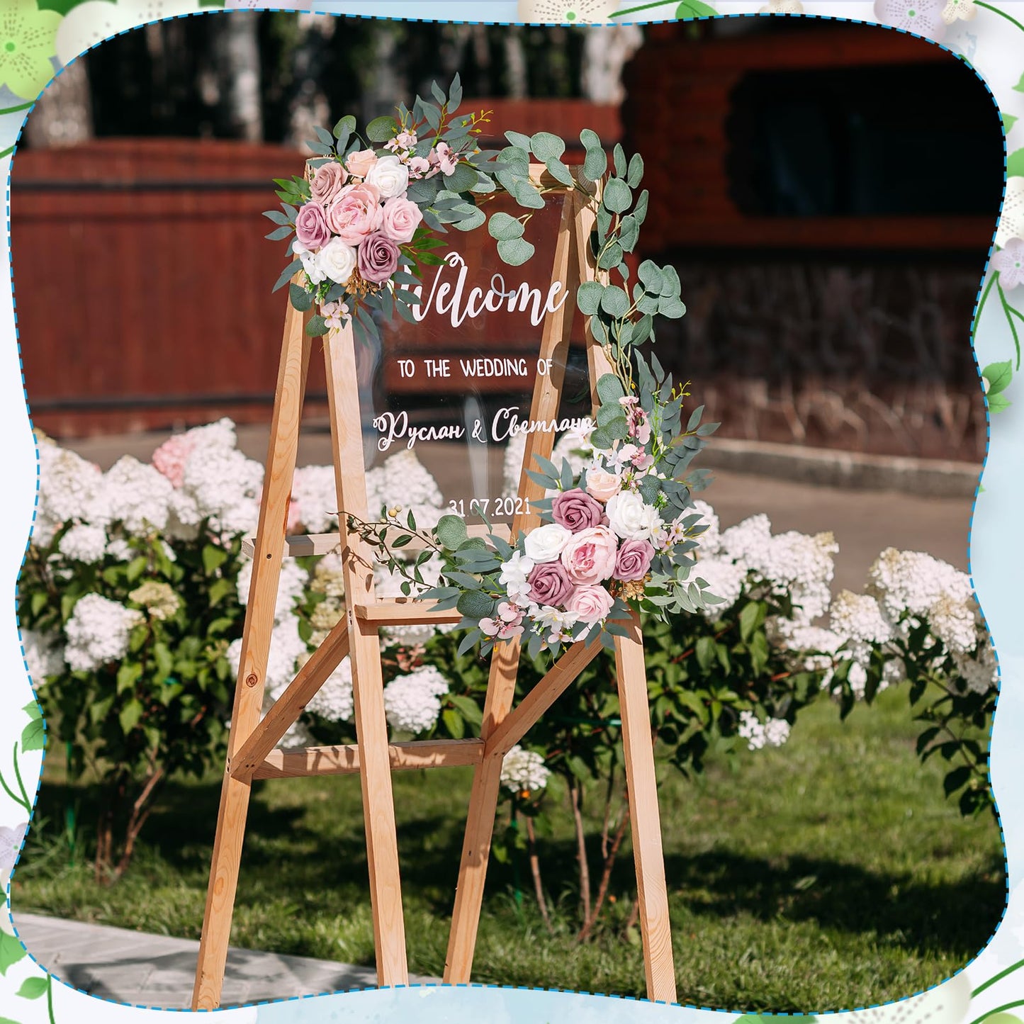 Wedding Arch Decorations 2 Pack - Reusable Artificial Hanging Flowers Floral Swag Greenery Garland for Wedding Welcome Sign Backdrop Bridal Ceremony Reception Backdrop Decoration, Baby Shower