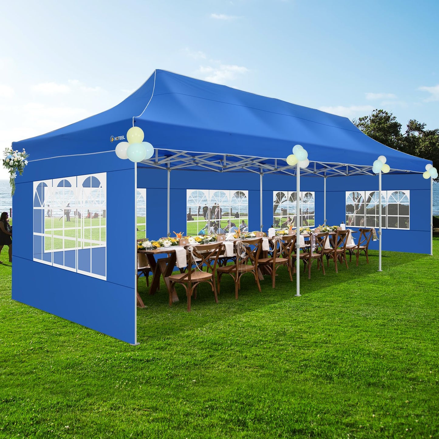 COBIZI 10x30 Heavy Duty Pop up Canopy Tent for Parties with 8 Sidewalls, Easy Setup Outdoor Commercial Gazebo for Wedding Event, Party Tent with Portable Bag & Sand Bags, Blue