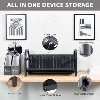 VIVO 16-Bay Laptop and Tablet Open Charging Station, Devices up to 14 inches, Black, Stand-LAPC3
