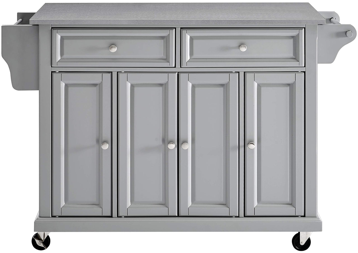 Crosley Furniture Full Size Stainless Steel Rolling Kitchen Island Storage Cart, Microwave Stand, Spice Rack, Gray