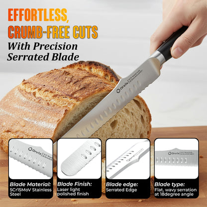 ORVIX Bread Knife 10.6 Inch Serrated Blade with 5-Inch Handle for Homemade Sourdough Bread Ultra Sharp Stainless Steel Full Tang with Ergonomic Handle Artisan Professional Series with Luxury Gift Box