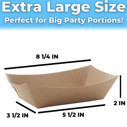 Eco Friendly USA-Made 3lb Food Holder Trays 500 Pk. Compostable Kraft Paper Container for Diners, Concession Stands or Camping. Best Sturdy 3 Lb Disposable Party Snack Boat for Nachos, Tacos or BBQ.