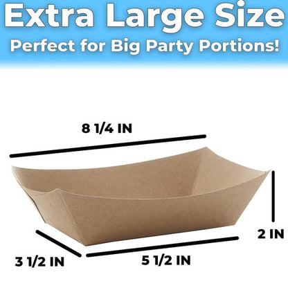 Eco Friendly USA-Made 3lb Food Holder Trays 500 Pk. Compostable Kraft Paper Container for Diners, Concession Stands or Camping. Best Sturdy 3 Lb Disposable Party Snack Boat for Nachos, Tacos or BBQ.