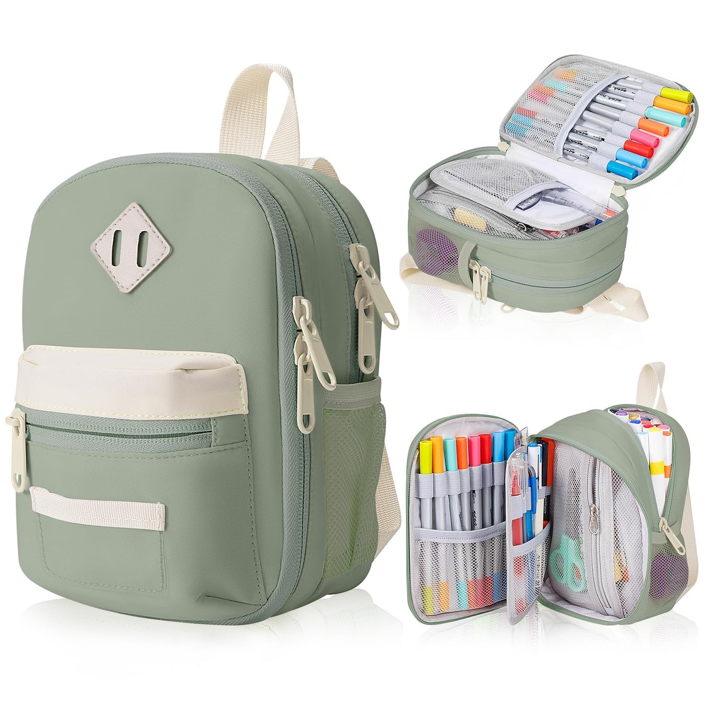 crawing Large Capacity Pencil Case, Mini Backpack Pencil Case, Storage High Capacity Bag Pouch Holder Marker Pen Organizer, for Student, Teen Girls, Adults(Green)