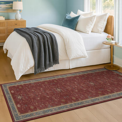Turkish Kitchen Runner Rugs - Non-Skid Washable Design | Dark Red 2x6 for Hallway & Bathroom