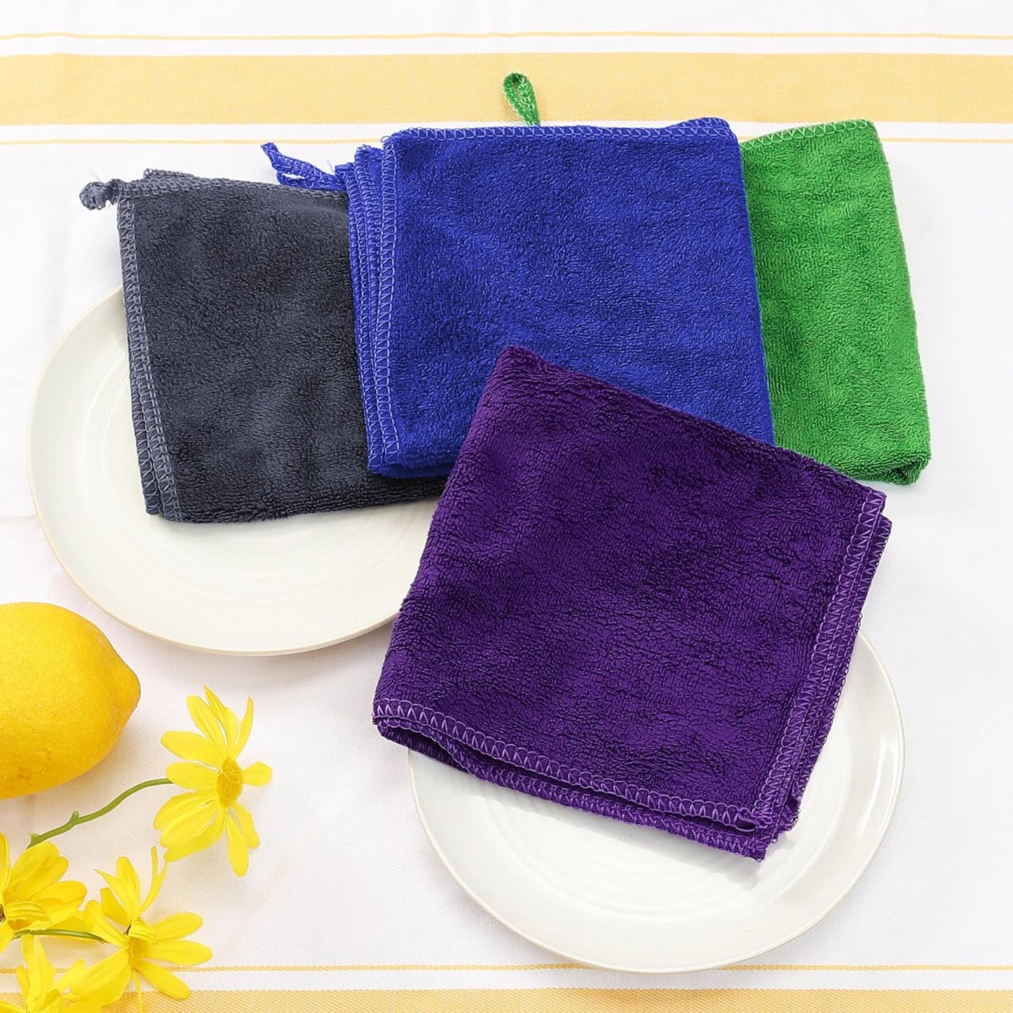 uxcell Microfiber Kitchen Towels, Thick Absorbent Dish Clothes for Household Chores, 12" x 12", 6 Pack Green