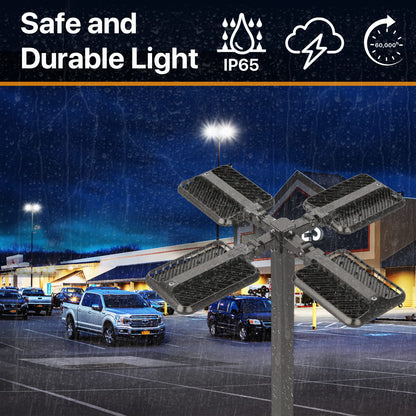 DEMILARE 300W Led Parking Lot Light Adjustable Arm Mount 2Pack, 45000LM Dusk to Dawn Photocell Shoebox Lights Outdoor 5000K IP65 Waterproof 100-277V Street Area Lighting for Court, Parking Lot, Roads