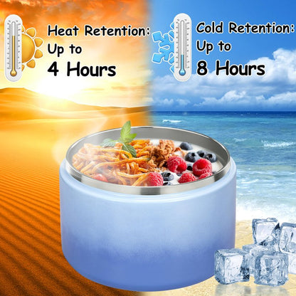 Pawtong 12oz Insulated Vacuum Food Jar with Buckle Lid Wide Mouth Soup Thermo for Hot Food Kids Leakproof Stainless Steel Lunch Container (Gradient Blue, 12OZ)