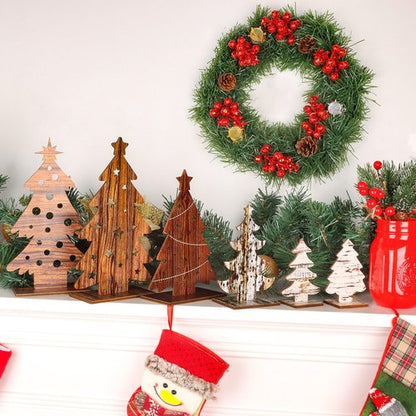 Atiloy 6PCS Wooden Christmas Trees Tabletop Decor Farmhouse Christmas Decor Wooden Christmas Trees Centerpieces Table for Christmas Home Office Farmhouse Tiered Tray Decorations