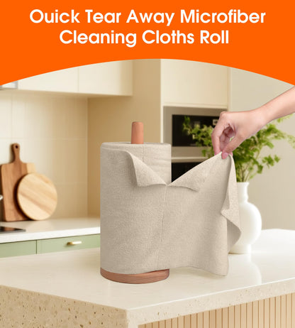 CHAUNCEY HOME Microfiber Cleaning Cloth Roll - 100 Pack Tear Away Microfiber Paper Towels, Reusable, Washable, Scratch-Free, Kitchen Towels for Car, Home, Kitchen, Glass, Dishes(Desert Gold)