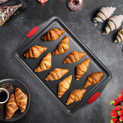 Baking Sheet Set - 2-Piece Cookie Sheet Set with Silicone Handles, Nonstick Steel Baking Pans